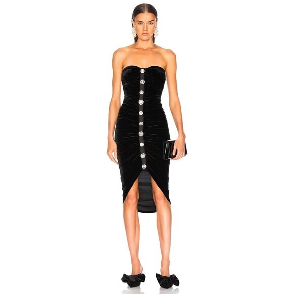 VERONICA BEARD Palo Black Silk Velvet Rhinestone Strapless Draped Dress, Size L - Picture 1 of 16